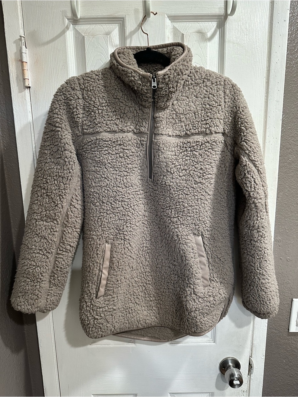 Cozy Taupe Sherpa Pullover Jacket